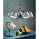 Mázas kerámiából és fémből készült, 5 karú kézműves csillár,